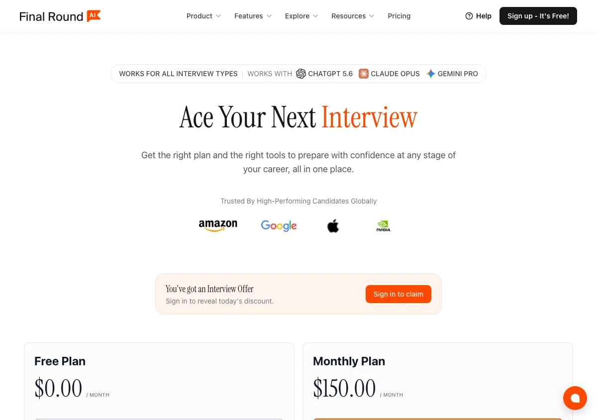 Final Round AI pricing page as shown on September 17, 2026