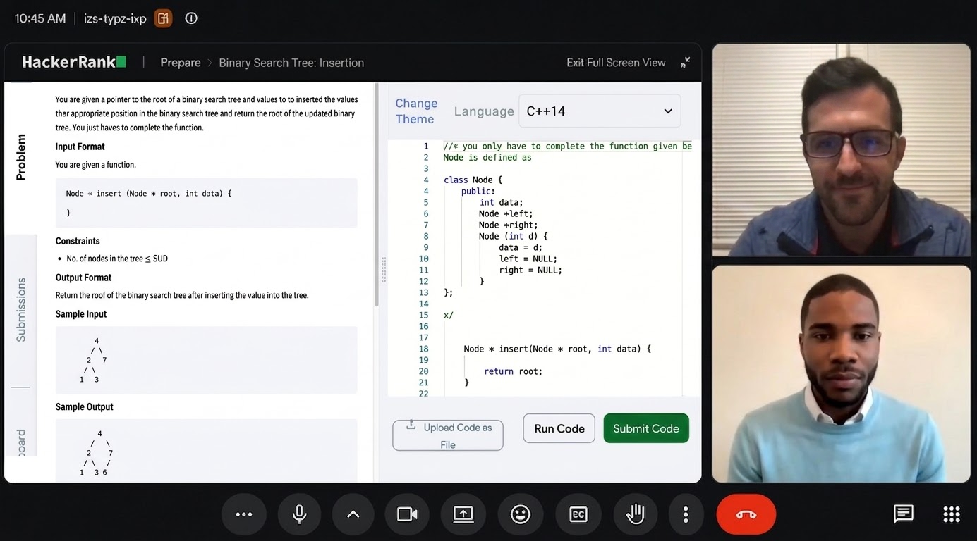 Technical interview video call with a coding challenge